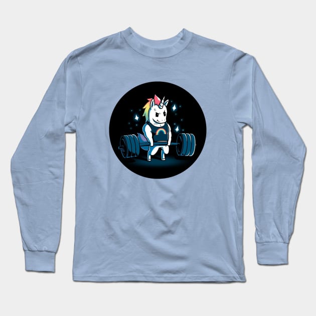 Cute Funny Cool Unicorn Gym Lover Body Building Fitness Workout Quote Animal Lover Artwork Long Sleeve T-Shirt by LazyMice